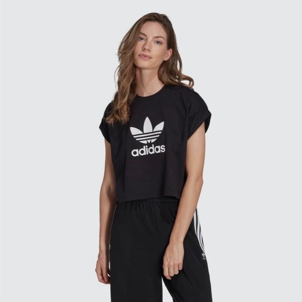 Black Adidas Crop Top Boxy T Shirt Medium
